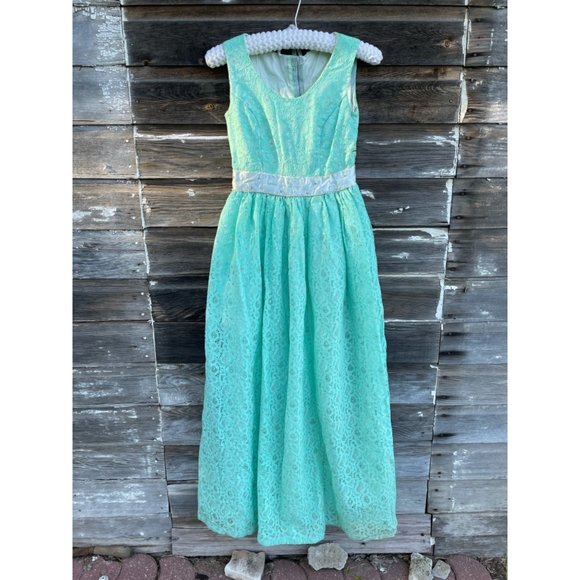 Vintage 1960 Lace Aqua Green Maxi Dress - Picture 13 of 14